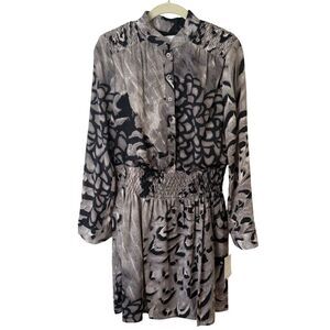 NEW Jessica Simpson Dress Size 10 Gray Animal Print Long Sleeve Smocked Waist